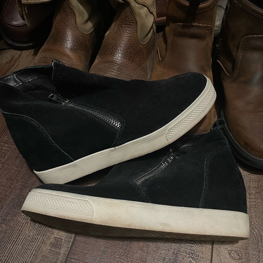 Black High-Top Sneakers with White Soles